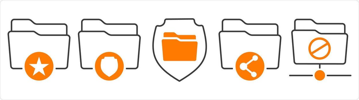 un conjunto de 5 5 documento íconos como favorito carpeta, carpeta seguridad, compartir carpeta vector