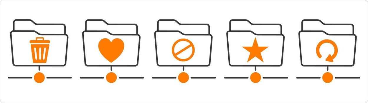 un conjunto de 5 5 documento íconos como basura carpeta, favorito carpeta, carpeta prohibido vector