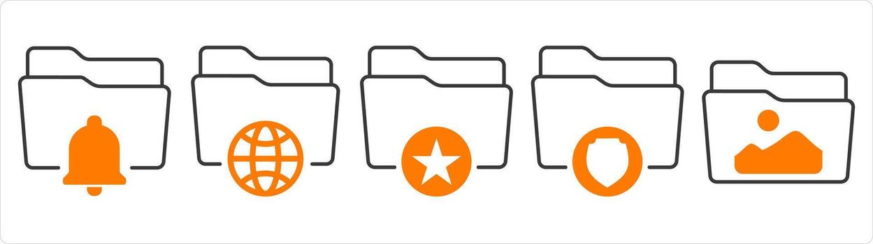 un conjunto de 5 5 documento íconos como carpeta notificación, internacional carpeta, favorito carpeta vector