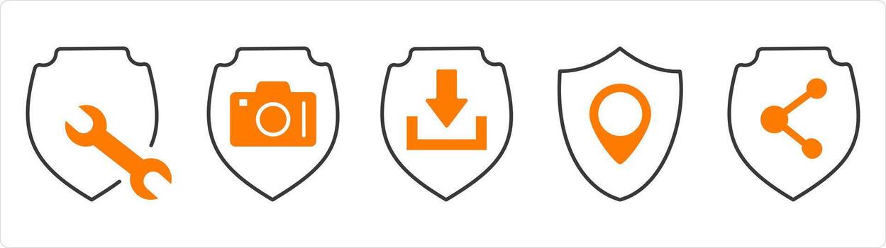 un conjunto de 5 5 Internet íconos como proteger mantenimiento, cámara seguridad, descargar proteger vector