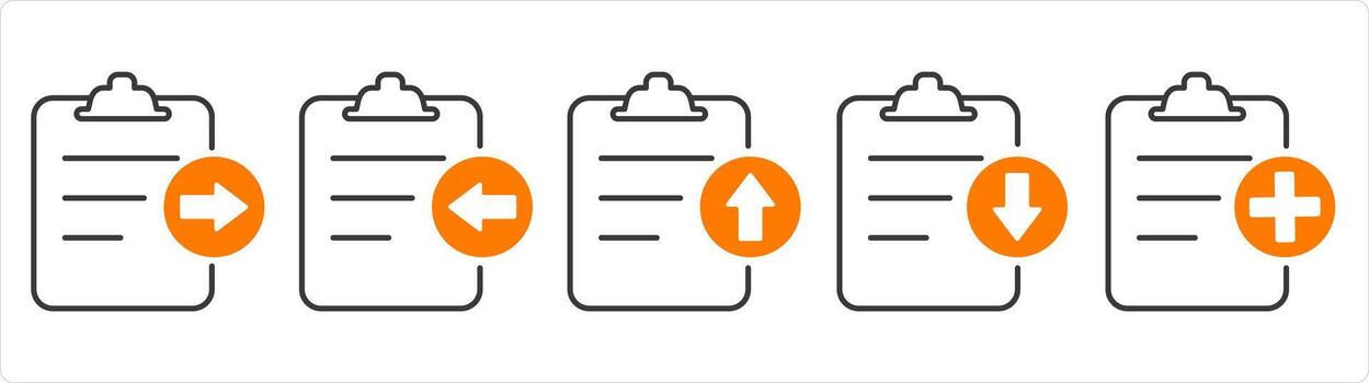 A set of 5 document icons as receive file, download file, upload file vector