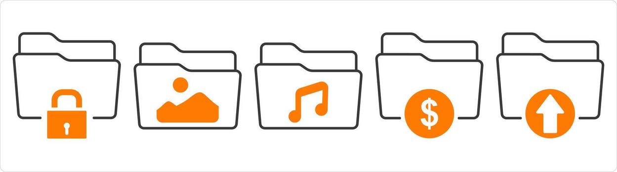 A set of 5 document icons as folder security, image folder, music folder vector