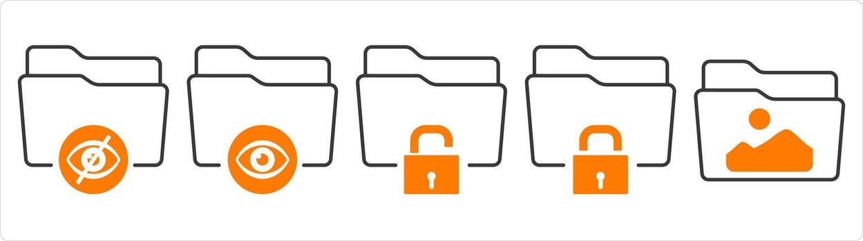 un conjunto de 5 5 documento íconos como invisible carpeta, ver carpeta, carpeta seguridad vector