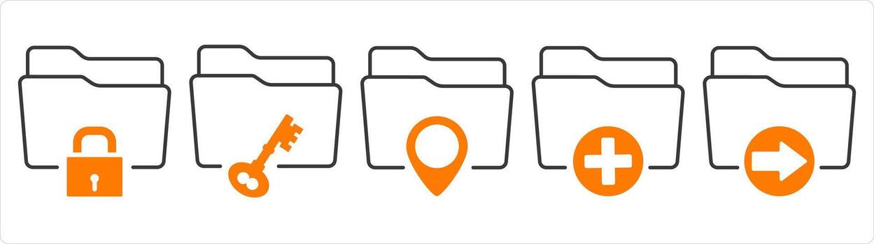 un conjunto de 5 5 documento íconos como carpeta seguridad, carpeta ubicación, crear carpeta vector