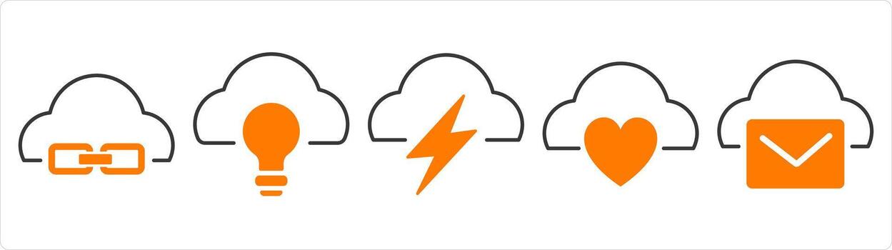 A set of 5 internet icons as link cloud, cloud idea, thunder, favorite cloud vector