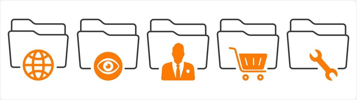 un conjunto de 5 5 documento íconos como internacional carpeta, ver carpeta, privado carpeta vector