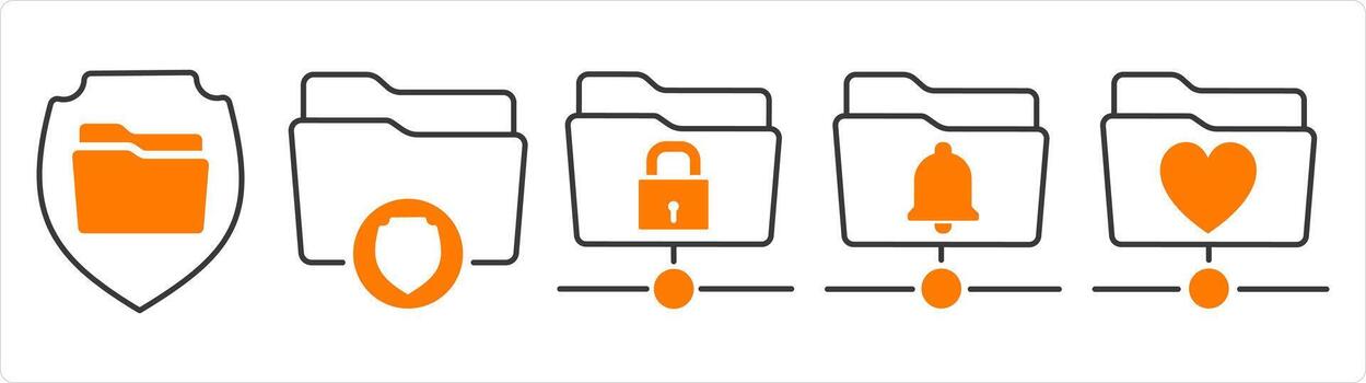 un conjunto de 5 5 documento íconos como carpeta seguridad, carpeta proteccion, carpeta notificación vector