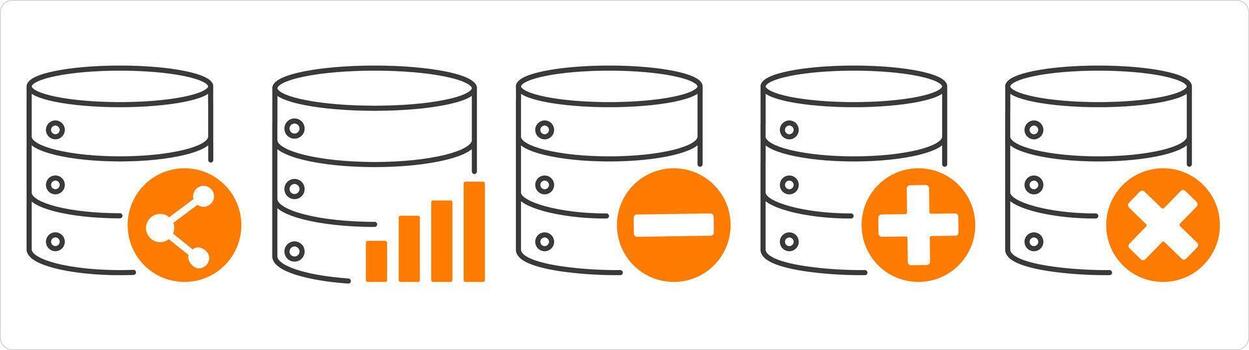 un conjunto de 5 5 Internet íconos como compartir servidor, servidor Estadísticas, eliminar servidor vector