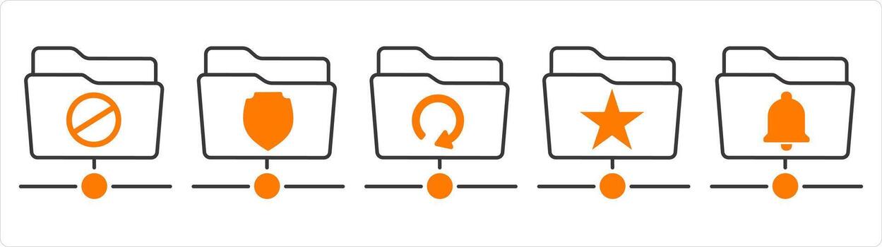 A set of 5 document icons as folder prohibited, folder protection, update folder vector