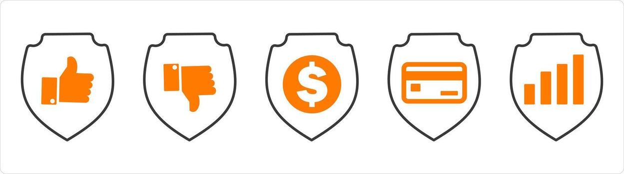A set of 5 internet icons as approved security, dislike security, money security vector