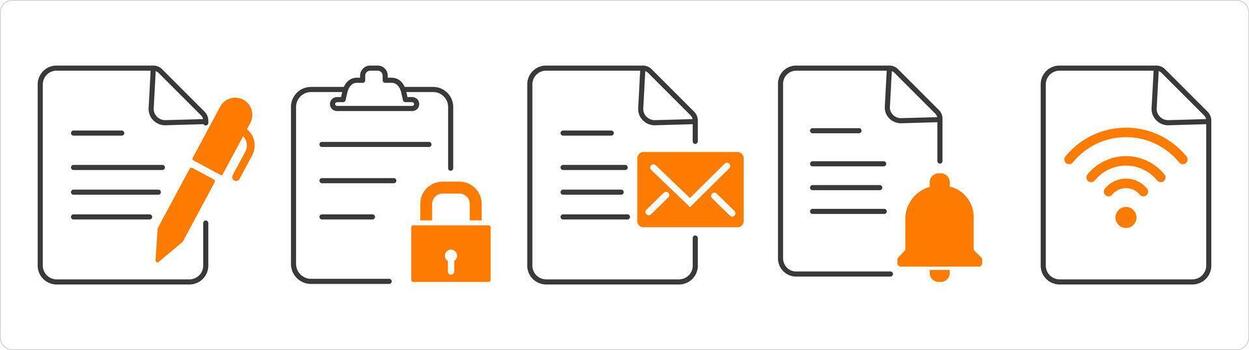 un conjunto de 5 5 documento íconos como editar documento, página seguridad, documento vector