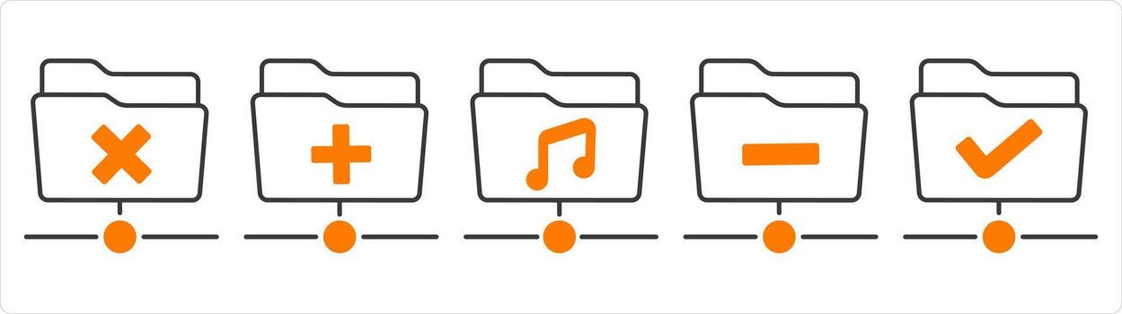 A set of 5 document icons as wrong folder, create folder, music folder vector