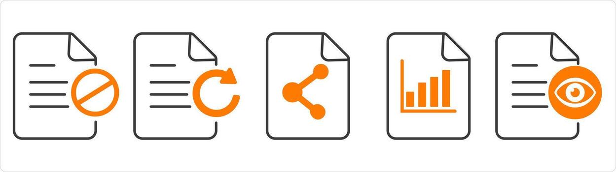 A set of 5 document icons as document prohibited, update document, share document vector