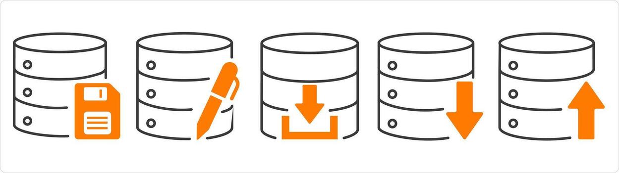 un conjunto de 5 5 Internet íconos como servidor memoria tarjeta, editar servidor vector