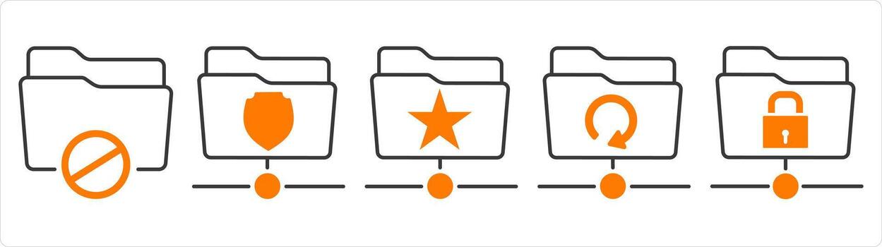 un conjunto de 5 5 documento íconos como carpeta prohibido, carpeta proteccion, favorito carpeta vector