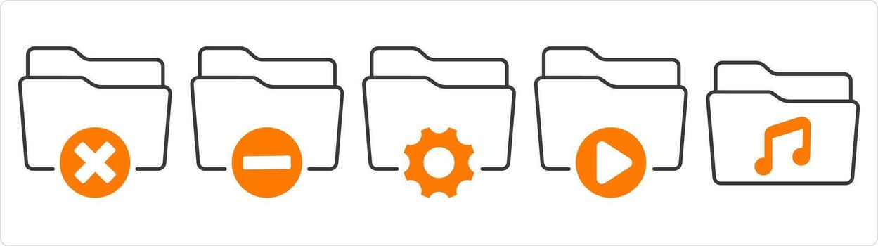 un conjunto de 5 5 documento íconos como incorrecto carpeta, eliminar carpeta, carpeta ajuste vector