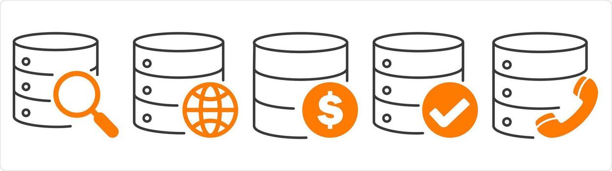 un conjunto de 5 5 Internet íconos como global buscar, global servidor, Finanzas servidor vector