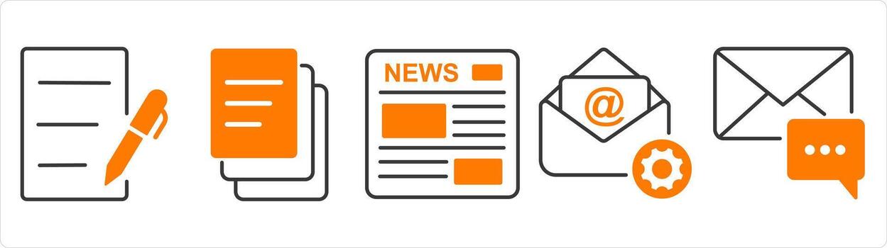 A set of 5 business icon as writing, duplicate copy, newsletter vector