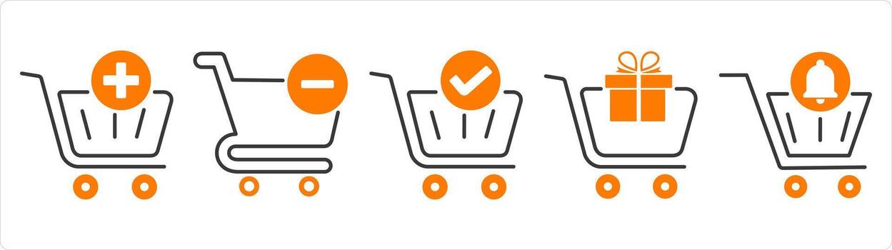 un conjunto de 5 5 negocio íconos como añadir a carro, eliminar carro, aprobado carro vector