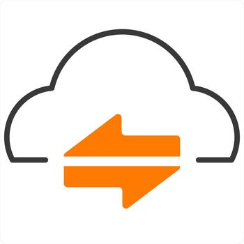 Synchronize Cloud and refresh concept in orange line color vector