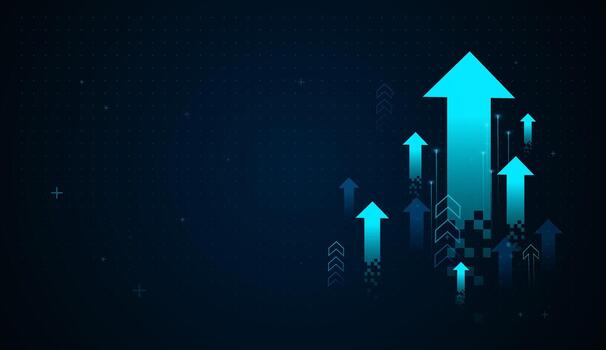 A vibrant upward arrow shines against a tech-inspired background, illustrating accelerated financial growth. The digital patterns highlight efficiency, finance growing up concepts vector