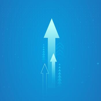 The digital-style upward arrow glows brightly as it rises, illustrating momentum, strategy, and technological progress. and abstract blue background with arrows vectors