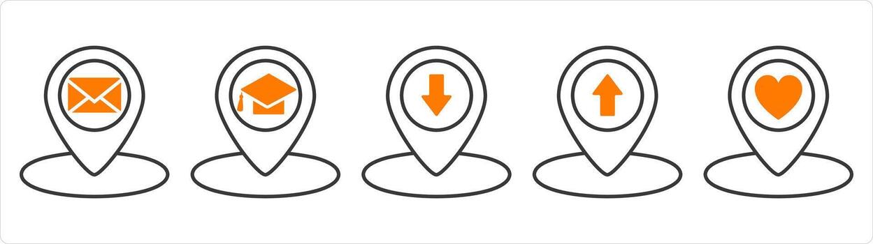A set of 5 business icons as message location, university location, pin vector