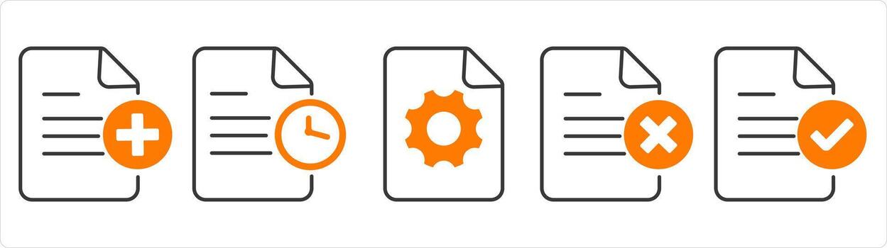 A set of 5 document icons as create page, document time, page setting vector