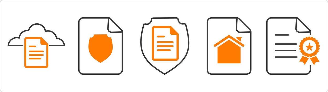 un conjunto de 5 5 documento íconos como nube documento, documento seguridad, hogar página vector