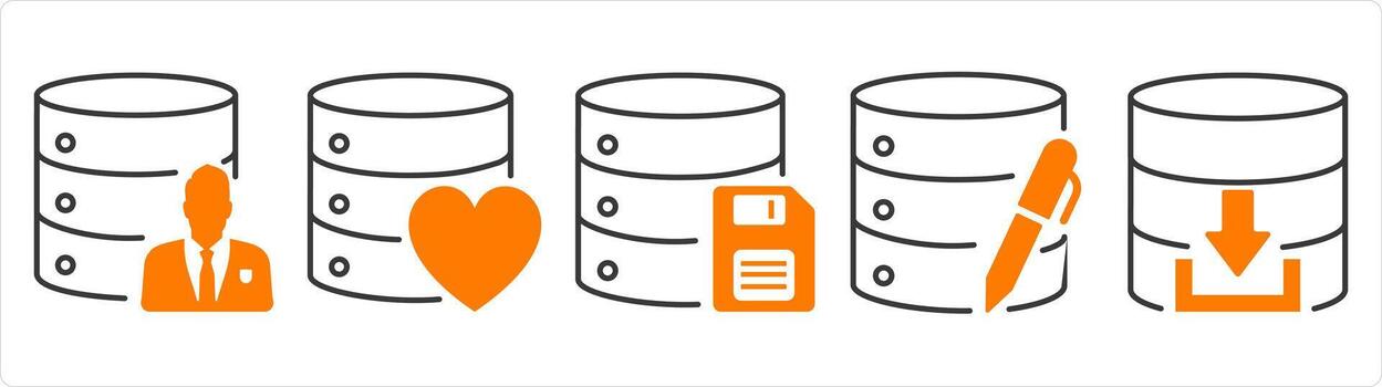 un conjunto de 5 5 Internet íconos como privado servidor, favorito servidor, servidor memoria tarjeta vector