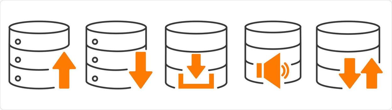 un conjunto de 5 5 Internet íconos como subir servidor, descargar servidor, servidor volumen vector