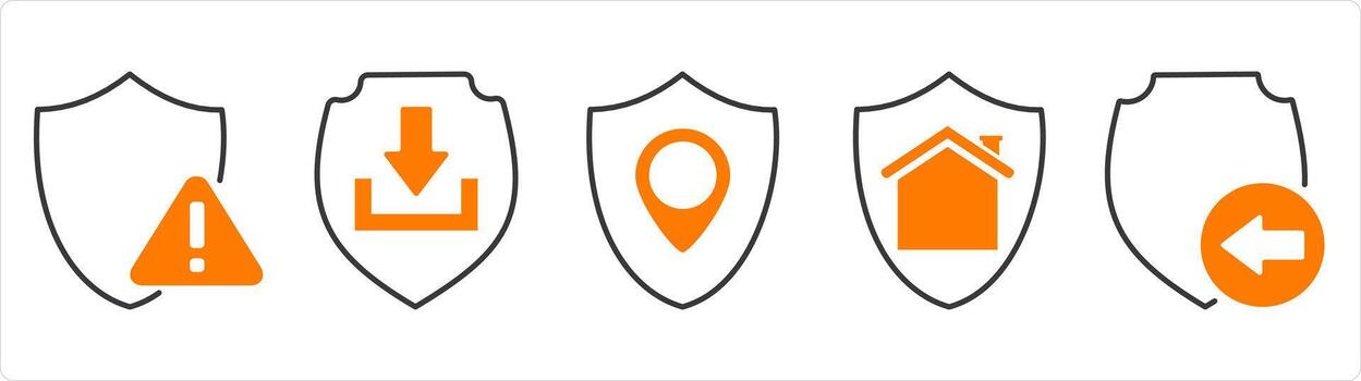A set of 5 internet icons as shield error, download shield, location shield vector