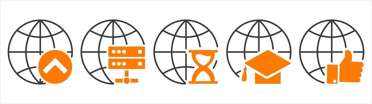 un conjunto de 5 5 Internet íconos como me gusta global, internacional llamar, global sincronizar vector