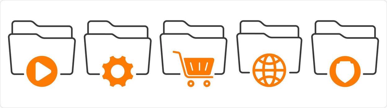 un conjunto de 5 5 documento íconos como carpeta, carpeta configuración, compras carpeta vector