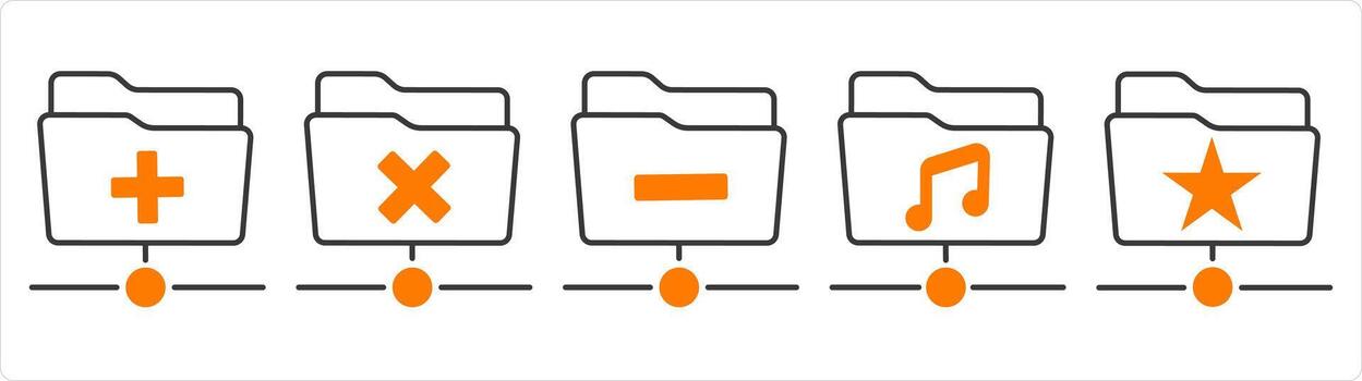 un conjunto de 5 5 documento íconos como crear carpeta, incorrecto carpeta, eliminar doblar vector