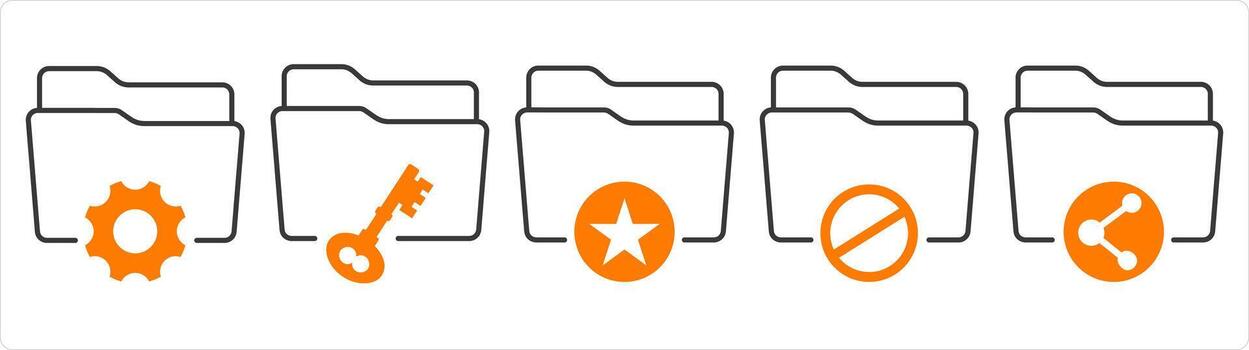 un conjunto de 5 5 documento íconos como carpeta configuración, carpeta seguridad, favorito carpeta vector