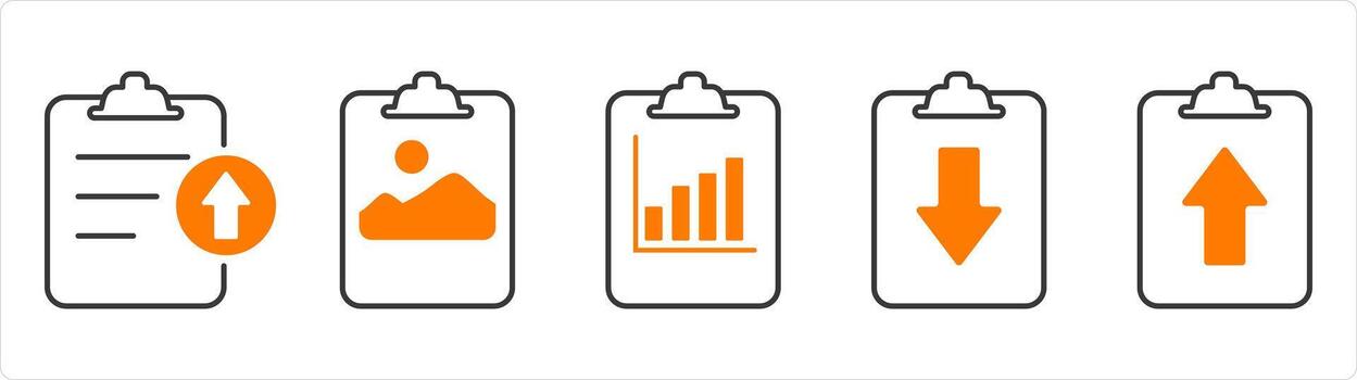 A set of 5 document icons as upload file, image document, graph document vector