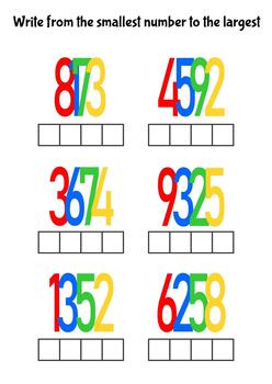 Engaging number sorting activity for kids. Arrange digits from smallest to largest on this printable worksheet vector