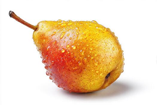 Fresh ripe pear displayed on clean white background with smooth texture and natural color tones photo