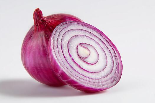 Realistic Sliced Red Onion Arranged on a Rustic White Table Showing Fresh Crisp Texture photo