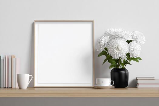 Digital canvas frame mockup on a clean white desktop scene with minimal modern styling and soft light photo