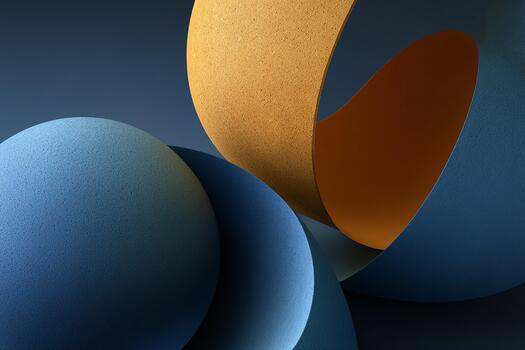 Artistic matte 3D curves and spherical elements arranged in an elegant modern abstract composition photo