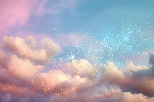 Soft dreamy gradient with light sparkles and clouds creating a serene ethereal abstract wallpaper design photo