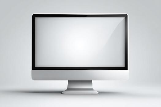 Minimal centered monitor design on a bright white background featuring soft subtle shadow details photo