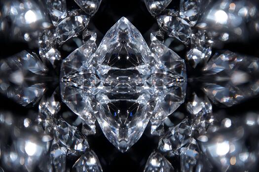 Symmetrical crystal geometry illuminated by glowing lights creating a modern abstract composition photo