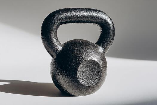 High detail kettlebell showing texture and form on smooth white backdrop with soft side illumination photo