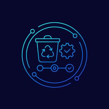 residuos administración icono con basura compartimiento, lineal diseño vector