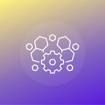 bioengineering icon with molecules, biotechnology line vector