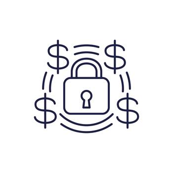 fixed cost or price icon with lock, line vector