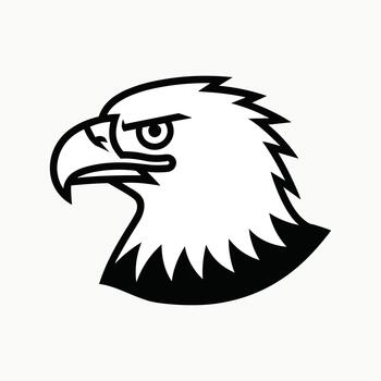 Black and white graphic illustration of an eagle head profile with sharp beak and intense eye bird vector